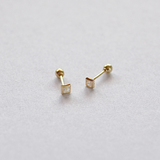 Bezel Square Studs - 10k Gold